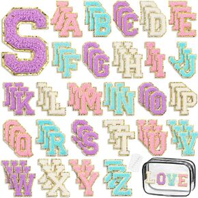 80pcs بقع رسائل تشنيل ، بقع ملصقات ذاتية 2.2 بوصة ، تصحيحات اسكواش مع بريق ذهبي ، مجموعة رسائل متعددة الألوان A-Z للملابس ، الأكياس ، القبعات ، تي شيرت
