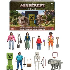 Mattel Minecraft Ultimate Movie Pack مع 8 أشكال الحركة و 8 إكسسوارات بما في ذلك 4 بوصة Steve & Creeper ، مجموعة لعبة قابلة للتحصيل