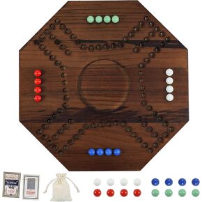 Middle East Marbles and Jokers Board Game Solid Wood Marbles and Card Game for 2-4 Game Game Board Wooden Integrated (Burnt Color)
