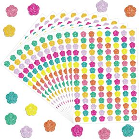 Lincia 1200 Pcs Glitter Flowers Stickers Sparkly Small Flowers Stickers for Kids Toddlers Students Teachers Reward Sheet Incentive Charts Themed Class Classroom Art Craft Party Favor Supplies
