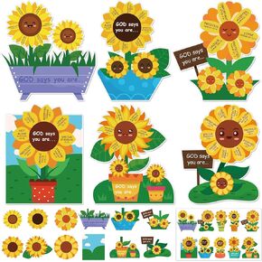 Chiazllta 30 Pack Arts Arts Kit For Kids Sunday School Crafts Sunflower Cardboard مع ملصقات دينية للكتلة الكاثوليكية DIY الحلي الهدية لمدرسة Sunday School Home Game Supplies Supplies