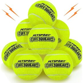 Petsport Squeak أصفر تنس كرة الكلب | 12 حزمة صغيرة (1.8 بوصة) صغار صغار الصغار للكلاب | الحيوانات الأليفة آمنة متينة غير سامة ومطاط | لعب جلب أو إطلاق أو تشاك أو إرم في حديقة الكلاب