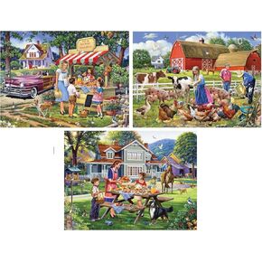 Bits and Pieces - Value Set of Three (3) - 300 Piece Jigsaw Puzzles for Adults - Large Piece 300 pc Family Farm Jigsaws Bundle by Oleg Gavrilov - 18" x 24"