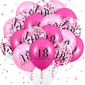 18pcs pink & hot pink confetti 18th balloons latex balloons - 12 بوصة للحفلات للبنات والفتيان