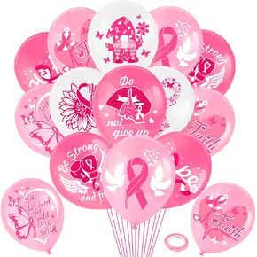 HOWAF Breast Cancer Awareness Decorations Balloon,Hope Strength Courage Faith Balloons for Pink Ribbon Party Favors,Hope Fight Breast Cancer Latex Balloons