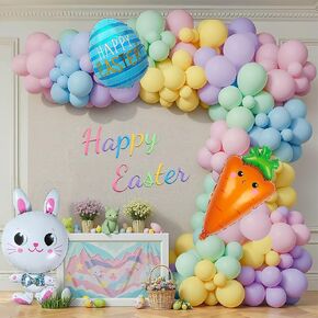 بطاطس جارلاند بون بينس ، 135pcs البالونات الباستيل مع البالونات رقائق أرنب الجزر لزخارف حفلة أرنب تحت عنوان عيد ميلاد الطفل اللوازم