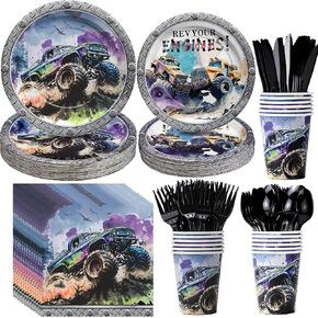 لوحات عيد ميلاد Monster Truck ولوازم حفلات المناديل ، زخارف حفلة Monster Truck Party ، أدوات الطاولة ، لوحة ورقية ، منديل ، كوب ، أدوات المائدة المتاح ، زخارف عيد ميلاد Monster Truck | 24 ضيف