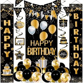 Red Birthday Decorations for Men Women Boys Girls, Red and Black Party Decorations Happy Birth day Door Banner Backdrop for Men Pennant Banner Flags Confetti Black Balloons Streamers