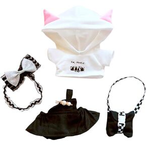 niannyyhouse 20cm Plush Doll Clothes Headband White Hoodie Black Strap Dress Backpack 8in Doll Clothing