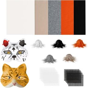 Giftota 20 Pcs DIY Cat Therian Mask Material Kit with Super Soft Felt Fabric Sheet, Plush Faux Fur, Eye Mesh (No Mask)