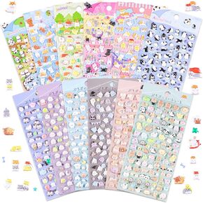 Cute Mini Puffy Stickers for Kids Girls, Cute Kawaii Japanese Soft Stickers, Small 3D Tiny Micro Bulk Sticker Set for Stationary Phone Case Gifts Party (Cute Animal Stickers)
