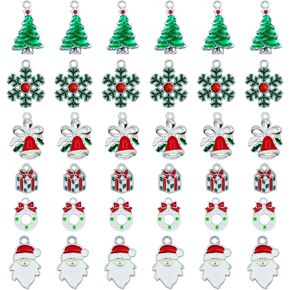 JACOOL 60 Pieces Christmas Charms Pendants for Jewelry Necklace Necklace Bracelet Keychain Earring Making DIY Crafts, Christmas Tree Snowflake Bell Garland Santa Wreath Gift Box Pendants Charms