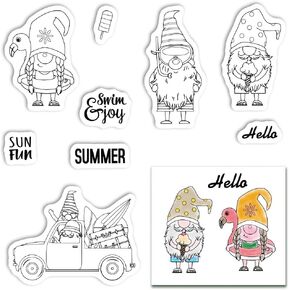 Summer Gnomes Clear Stamps for Card Making and Photo Album Decorations Swim Gnomes Hello Summer Icecream Driving Gnomes Transparent Silicone Rubber Stamps for Card Making and DIY Scrapbooking