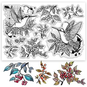 Chgcraft Berry Bird Clear Clear Stamps Hummingbird Berry Stamps Silicone Stamps DIY Scrapbook Supplies Card Decoration ، إنتاج الحرف الورقية المنقوشة ، 6.3x4.3 بوصة