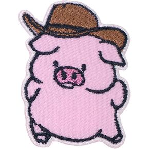Cowboy Pig Iron On Patch for Clothing Embroidered Applique Patch Badge Sew On Emblem DIY Craft Iron on Patches, Pink