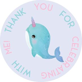 Narwhal Party شكرًا لك ملصقات ، 40 عبوة 2 "ملصقات عيد ميلاد ، ديكورات ، ديكورات