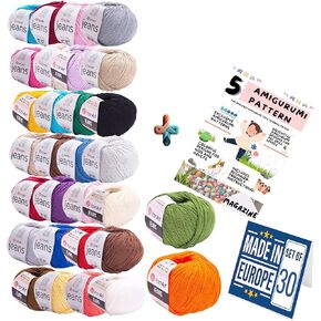 10 Balls YarnArt Jeans with Amigurumi Magazine 55% Cotton 45% Fine-Sport 2 Acrylic Cotton Yarn Knitting Crochet Baby Softness Multicolor Thread Summer Top Most Used Colors (Fiesta 10 Balls)