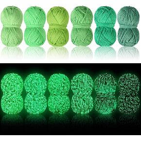 Timgle 6 Rolls Glow in The Dark Luminous Crochet Yarn for Halloween, DIY Knitting, Art Craft Sewing Thread, Party Supplies - 54.7 yd Per Roll (Green Series)