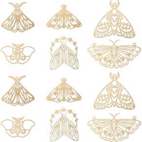 UR URLIFEHALL 12PCS 6 أنماط سحر العث المجوف ، سحر الفراشة الذهب ، موصلات Filigree لحرف DIY