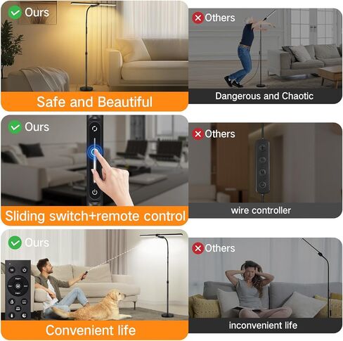 OUTON LED Floor Lamp with Double Head, 18W 1800LM, Super Wide & Bright, Height Adjustable, Remote & Touch Control, Memory Function, Dimmable Standing Lamp for Reading, Working, Sewing, Silver Grey in Kuwait