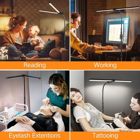 OUTON LED Floor Lamp with Double Head, 18W 1800LM, Super Wide & Bright, Height Adjustable, Remote & Touch Control, Memory Function, Dimmable Standing Lamp for Reading, Working, Sewing, Silver Grey in Kuwait