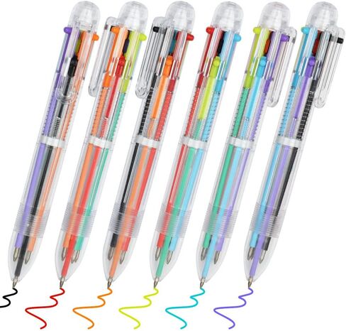 AUAUY 6 Pack Multicolor Ballpoint Pen, 6-in-1 Retractable Ballpoint Pens 0.5mm, 6-Colors Transparent Barrel Ballpoint Pen for Office School Supplies Students Children Gift in Saudi Arabia