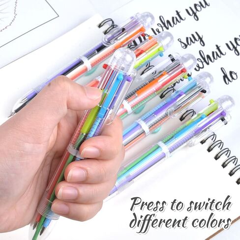 AUAUY 6 Pack Multicolor Ballpoint Pen, 6-in-1 Retractable Ballpoint Pens 0.5mm, 6-Colors Transparent Barrel Ballpoint Pen for Office School Supplies Students Children Gift in Saudi Arabia