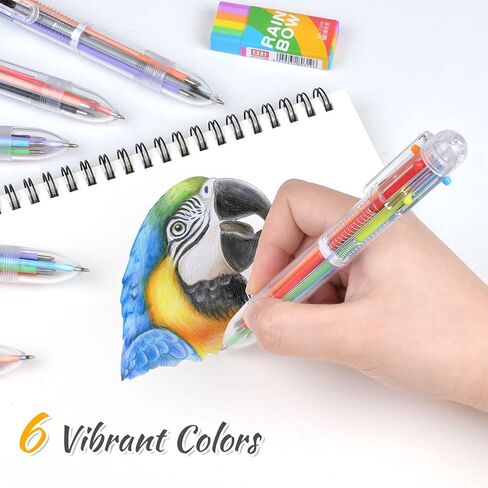 AUAUY 6 Pack Multicolor Ballpoint Pen, 6-in-1 Retractable Ballpoint Pens 0.5mm, 6-Colors Transparent Barrel Ballpoint Pen for Office School Supplies Students Children Gift in Saudi Arabia