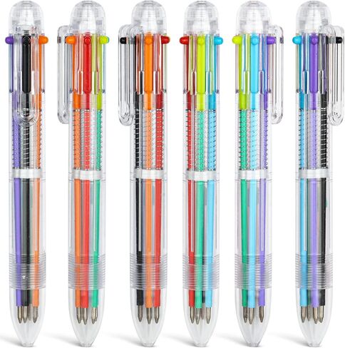 AUAUY 6 Pack Multicolor Ballpoint Pen, 6-in-1 Retractable Ballpoint Pens 0.5mm, 6-Colors Transparent Barrel Ballpoint Pen for Office School Supplies Students Children Gift in Saudi Arabia