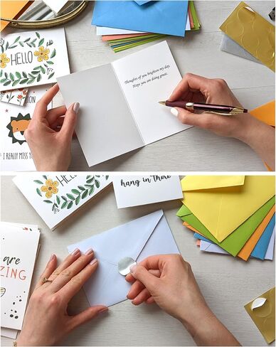 Thinking of You Cards with Greetings Inside. Set of 20 Unique Designs for All Occasions with Assorted Color Envelopes, Gold and Silver Stickers to Seal Envelopes in a Sturdy Box. Missing You, Hello and Friendship Notes Folded 4x6 inches (20, Thinking of Y in Saudi Arabia