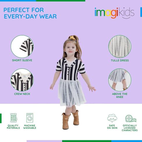 BEETLEJUICE Girls Drop Shoulder Cosplay Tulle Dress Toddler to Big Kid Sizes (2T - 14-16) in Kuwait