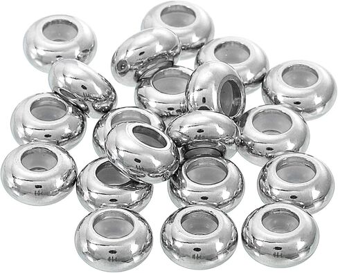 uxcell 20pcs 9mmx3mm Insert Rubber Stopper Position Spacer Beads, Stainless Steel Adjustable Slider Beads for Jewelry Bracelet Making Silver in Saudi Arabia