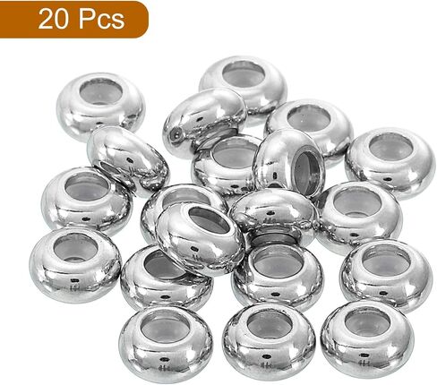 uxcell 20pcs 9mmx3mm Insert Rubber Stopper Position Spacer Beads, Stainless Steel Adjustable Slider Beads for Jewelry Bracelet Making Silver in Saudi Arabia