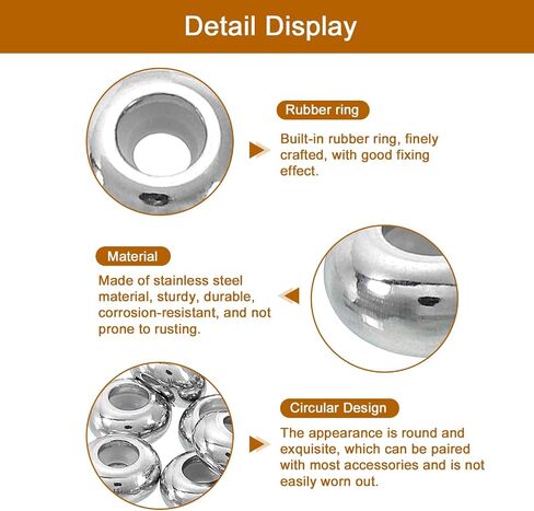 uxcell 20pcs 9mmx3mm Insert Rubber Stopper Position Spacer Beads, Stainless Steel Adjustable Slider Beads for Jewelry Bracelet Making Silver in Saudi Arabia