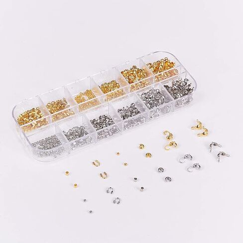 SUNNYCLUE 1 Box 640pcs Bead Tips Knot Covers & Crimp Beads End Tips & Fold Over Bead Terminators Crimp Caps & Wire Guardian Cable Protector & Tube Crimp Beads Jewelry Making Supplies, Silver & Golden in Saudi Arabia