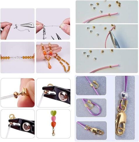 SUNNYCLUE 1 Box 640pcs Bead Tips Knot Covers & Crimp Beads End Tips & Fold Over Bead Terminators Crimp Caps & Wire Guardian Cable Protector & Tube Crimp Beads Jewelry Making Supplies, Silver & Golden in Saudi Arabia