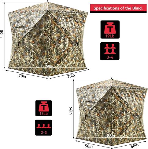 Hunting Blinds, Ground Blind See Through, Portable 2-3 Person, 270 Degree Pop-up Hunting Blind, Camouflage Hunting Blind for Deer & Turkey Hunting with Camouflage Cover(Standard) in Saudi Arabia