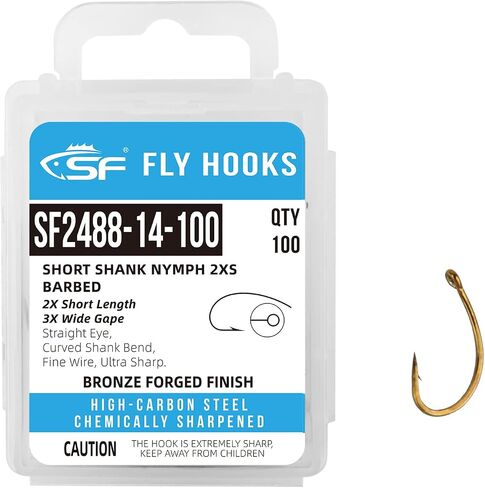 SF Fly Tying Hooks Ultra Sharp High Carbon Steel for Nymphs Wet Traditional Dry Streamers Eggs Jig Poppers Emergers Terrestrial Flies with Mini Box 100Pcs in Kuwait