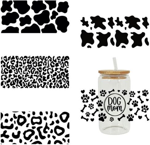 Black UV DTF Cup Wrap,Print Rub On Transfers Decorative Stickers for Glass Wrap Cup Glass Coffee Cups Decals DIY Bottle Crafts,Iron-on Transfers Trim and Embellishments (Leopard Print1) in Saudi Arabia