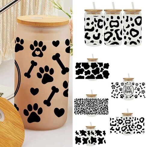 Black UV DTF Cup Wrap,Print Rub On Transfers Decorative Stickers for Glass Wrap Cup Glass Coffee Cups Decals DIY Bottle Crafts,Iron-on Transfers Trim and Embellishments (Leopard Print1) in Saudi Arabia