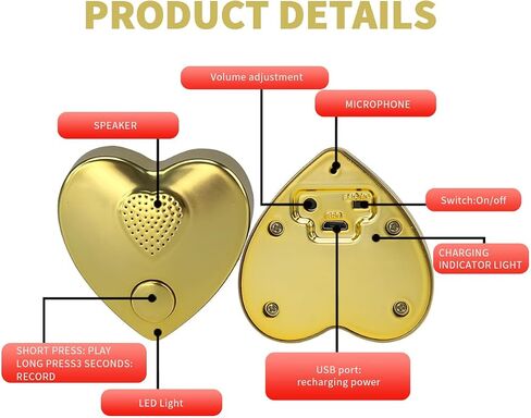16min Voice Recorder, USB Downloadable Sound Recorder Chips Module for Stuffed Animals, Mother's Day Valentine's Day Christmas Plush Toy,Manual DIY Creative Sound Presents for Boys, Girls (Gold) in Kuwait