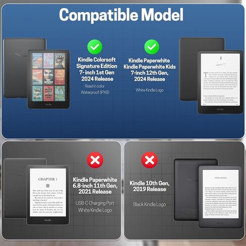 TNP Case for Kindle Paperwhite 12th Generation 2024 / Kindle Colorsoft Signature Edition - 7" PU Leather Protective Folio Cover for Kindle Paperwhite Kids with Auto Sleep/Wake, Composition Book Black in Kuwait