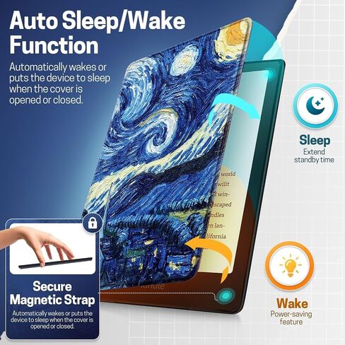 TNP Case for Kindle Paperwhite 12th Generation 2024 / Kindle Colorsoft Signature Edition - 7" PU Leather Protective Folio Cover for Kindle Paperwhite Kids with Auto Sleep/Wake, Composition Book Black in Kuwait