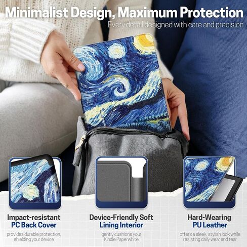 TNP Case for Kindle Paperwhite 12th Generation 2024 / Kindle Colorsoft Signature Edition - 7" PU Leather Protective Folio Cover for Kindle Paperwhite Kids with Auto Sleep/Wake, Composition Book Black in Kuwait