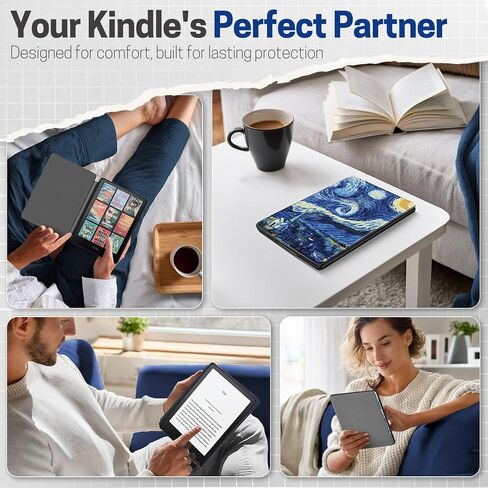TNP Case for Kindle Paperwhite 12th Generation 2024 / Kindle Colorsoft Signature Edition - 7" PU Leather Protective Folio Cover for Kindle Paperwhite Kids with Auto Sleep/Wake, Composition Book Black in Kuwait