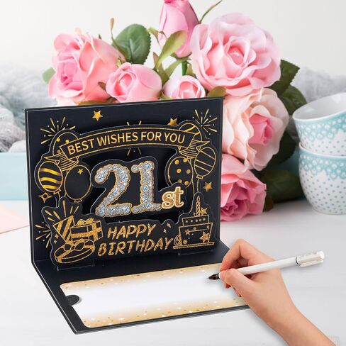 HOMANGA 21st Birthday Card, 3D Pop Up 21 Bday Card for Men Women, Back in 2004 Cards with Envelope, 21st Birthday Gifts for Him, Her, Friend (Black Gold) in Saudi Arabia