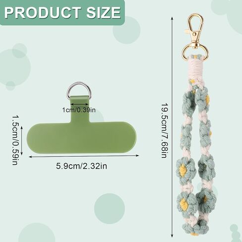 Jspupifip 2 PCS Boho Macrame Phone Wrist Strap, Cute Cell Phone Lanyard with Tether Tab Floral Smartphone Wristlet Bracelet Keychain Anti Theft Strap for Women Girls(Purple and Green) in Kuwait