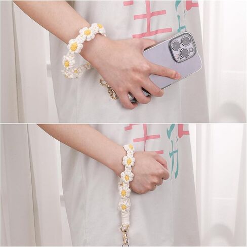 Jspupifip 2 PCS Boho Macrame Phone Wrist Strap, Cute Cell Phone Lanyard with Tether Tab Floral Smartphone Wristlet Bracelet Keychain Anti Theft Strap for Women Girls(Purple and Green) in Kuwait