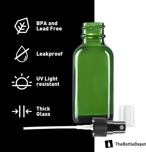 The Bottle Depot - 72 عبوة - زجاجة رذاذ زجاجية سعة 1 أونصة - أخضر - لمسة نهائية للرقبة 20-400 - زجاجات بوسطن المستديرة - حماية من الأشعة فوق البنفسجية in Kuwait