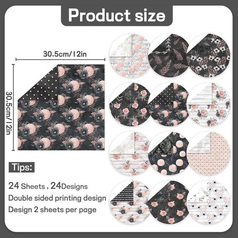 ورقة سجل القصاصات 12x12 بوصة ، 24 ورقة DIY اوريغامي الحرف الزخرفية ، طباعة مزدوجة الجوانب ، ألبوم الصور ورقة خالية من الخشب لبطاقة التغليف صنع الألبوم الكولاج ألبوم (أبيض) in Kuwait